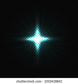 Sparkling star, flickering and flashing azure light. Blue light effect in vector. Realistic light glare, highlight. Beautiful bright lens flares. Indigo lighting effects of flash