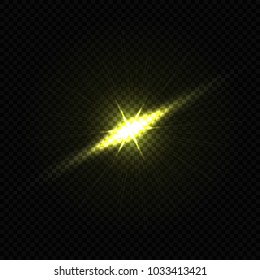 Sparkling star, flickering and flashing light. Yellow light effect in vector. Realistic light glare, highlight. Beautiful bright lens flares. Lighting effects of flash