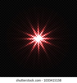 
Sparkling star, flickering and flashing light. Red light effect in vector. Realistic light glare, highlight. Beautiful bright lens flares. Lighting effects of flash