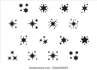 Sparkling star icon collection. Sparkle star shine icons. Shinny clean stars pop up. Shooting stars glitter vector illustration in black color. Isolated in white background.