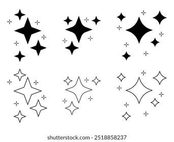 sparkling star icons collection in feel or outline. Sparkle star icon set. Different star shapes. Black stars icon set. star Glittering light shocked  vector illustration.