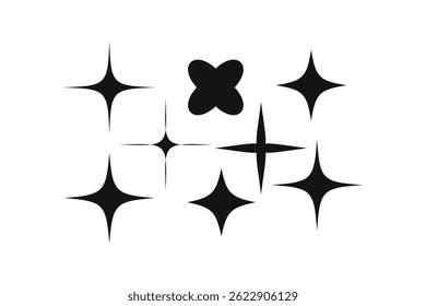 Sparkling Star Icons Set Shiny Vector Decorative Comic Symbols in Black