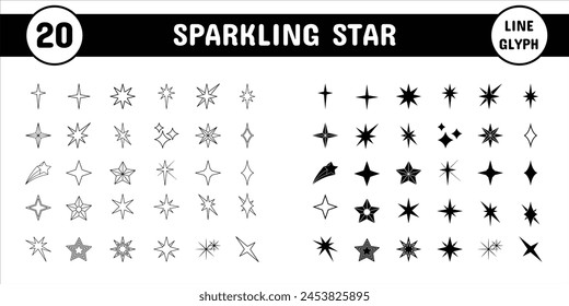 Sparkling Star Line Glyph Vector Illustration Icon Sticker Set Design Materials