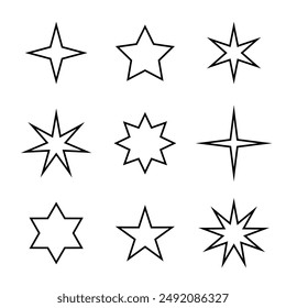 Sparkling star line icon set collection. Stars drawing sign symbol in generic style