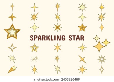 Sparkling Star Lineal Color Vector Illustration Icon Sticker Set Design Materials