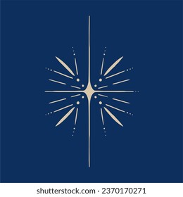 A sparkling star, a magical glow. Fairytale simple hand drawn illustration, icon. Starlight effect, vector.