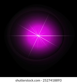 Sparkling star. Purple glowing flickering and flashing light on dark transparent background. Vector explosion with rays and flare effect. Glowing light effect stars bursts with sparkles. Glitter magic