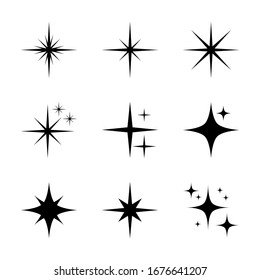 Sparkling Star Set. Shine Icon With Different Starburst Shape. Shining Light Symbol For Decorative Graphic Design Elements Isolated On White Background. Vector Illustration