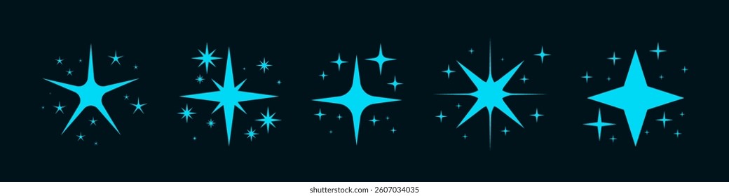 Sparkling star set. Twinkle star particles, glitter sparkles and magic sparkle.