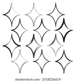 Sparkling star vector. Abstract sparkle symbol. Hand drawn star shapes. Shiny effect icon.