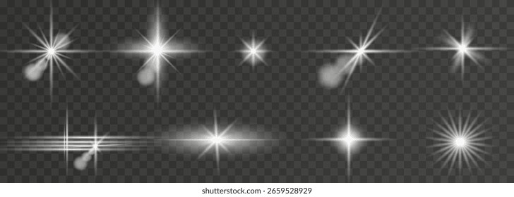 Estrella brillante, efecto brillante del Vector. Brillo estrella mágica chispas sobre fondo transparente.