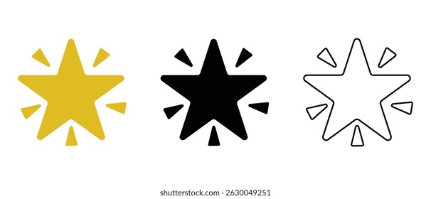 Icono aislado del Vector de la estrella brillante. Icono amarillo de la estrella aislado, brillo o Vector brillante.  Icono de Vector de tres estrellas brillantes. Ilustración vectorial de estrellas.
