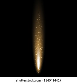 Sparkling stardust, falling particles of light on black background, light effect, golden color