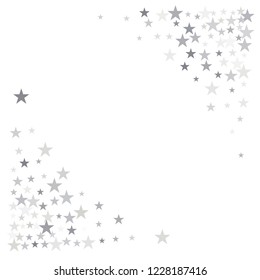 sparkling stars background, silver christmas lights confetti falling. magic shining Flying stars on night sky glitter cosmic backdrop, sparkle vector border.