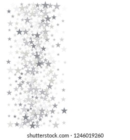 sparkling stars background, silver christmas lights confetti falling. magic shining Flying stars on night sky glitter cosmic backdrop, sparkle vector border.