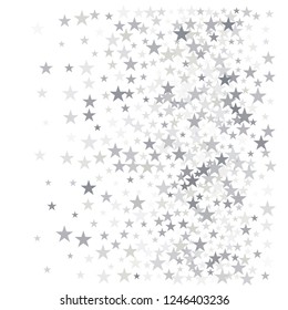 sparkling stars background, silver christmas lights confetti falling. magic shining Flying stars on night sky glitter cosmic backdrop, sparkle vector border.