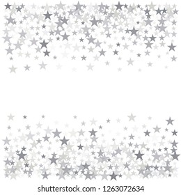 sparkling stars background, silver christmas lights confetti falling. magic shining Flying stars on night sky glitter cosmic backdrop, sparkle vector border.