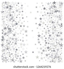sparkling stars background, silver christmas lights confetti falling. magic shining Flying stars on night sky glitter cosmic backdrop, sparkle vector border.