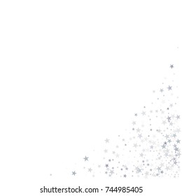 sparkling stars background, silver christmas lights corner confetti falling. magic shining Flying stars on night sky glitter cosmic backdrop, sparkle vector border. 