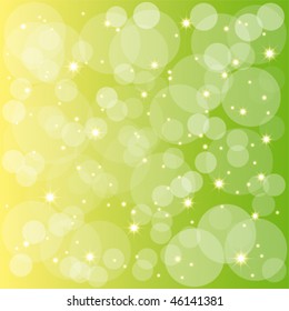 Sparkling stars bubbles on green yellow background