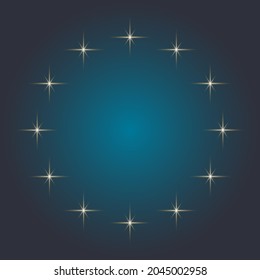 Sparkling stars in a circle on a dark background. A vector image.