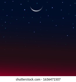 Sparkling Stars And Crescent Moon Background. Vector Illustration EPS 10