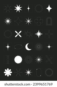 Sparkling stars elements, abstract geometric collection, editable stroke