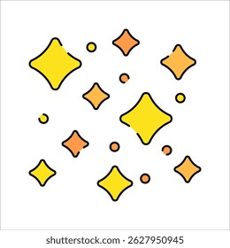 Sparkling Stars Flat design style, set of yellow and orange twinkling stars, symbolizing cleanliness, freshness, or magic nature moments.