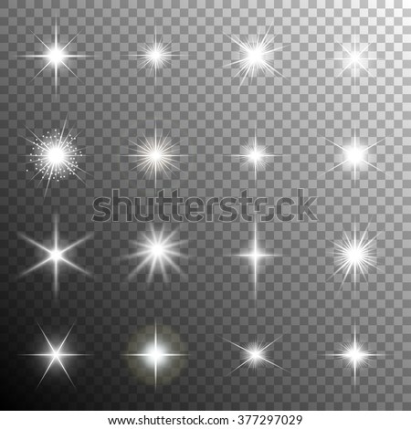 Sparkling stars, flickering and flashing lights. Collection of different light effects in vector