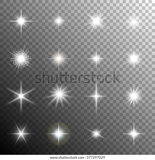 Sparkling stars, flickering and
flashing lights. Collection of different light effects in
vector