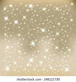 Sparkling stars. Glowing light effect. Romantic card background. Vector illustration.