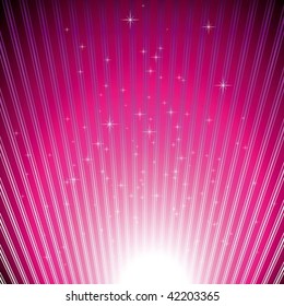 Sparkling stars on magenta light burst background