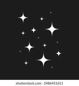 Sparkling stars pattern. White stars black background. Night sky vector.