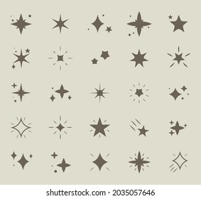 Sparkling stars vector icon set in flat brown style