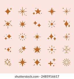 sparkling stars vector icon set flat brown style