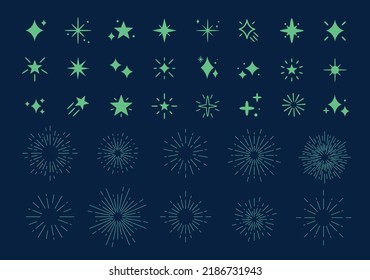 Sparkling stars vector set collection with Sunburst set in flat neon style