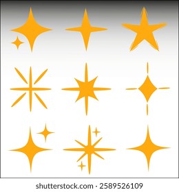 Sparkling stars, vectors sparkling star icon vectors, flickering twinkle, sunburst star shapes collection. Abstract magical light flares, vector star icons vector , isolated on white background. PNG 