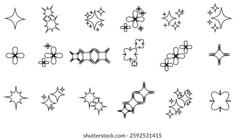 Sparkling stars, vectors sparkling star icon vectors, flickering twinkle, sunburst star shapes collection. Abstract magical light flares, vector star icons vector , isolated on white background. PNG