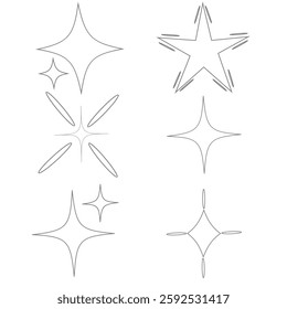 Sparkling stars, vectors sparkling star icon vectors, flickering twinkle, sunburst star shapes collection. Abstract magical light flares, vector star icons vector , isolated on white background. PNG