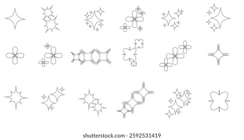 Sparkling stars, vectors sparkling star icon vectors, flickering twinkle, sunburst star shapes collection. Abstract magical light flares, vector star icons vector , isolated on white background. PNG