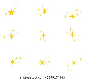 estrellas brillantes de color amarillo brillante. ilustración vectorial aislada en fondo blanco.