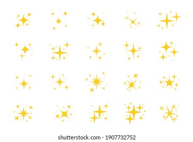 Sparkling stars. The sparkling yellow stars and glittering elements are separate on white background