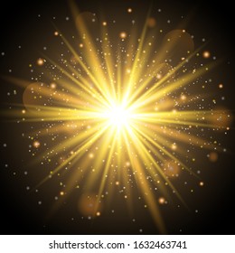 Sparkling sunrise light effect. Beautiful light to illustrate. Design elements.Vector sparkles on transparent background.