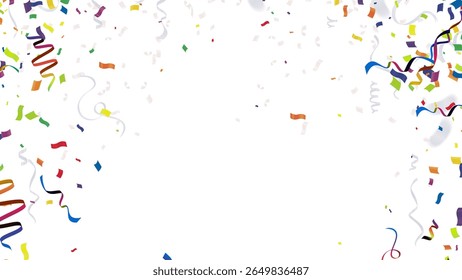 Espumante superfície caindo Confetes e Streamers, brilhante e animado design, fundo versátil para celebrações.