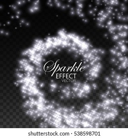 Sparkling swirl of shiny star particles. Spiral stream of sparkling fire glitters. Decoration holiday element for design. Festive ornament