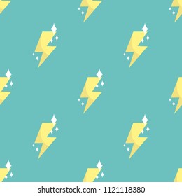 sparkling thunder sign, symbol object seamless pattern on blue background, vector illustrator