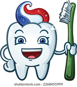 Sparkling Tooth Paste Cartoon Character holding a Tooth Brush