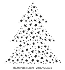 Funkelnde Baumsilhouette. Winziges Sternmuster. Festliche Galaxie Vektor. Minimalistische Weihnachtsdekoration. EPS 10.