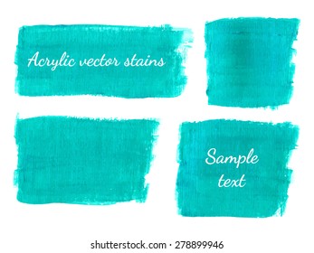 Sparkling turquoise acrylic stain set. Vector metallic paint blob collection.