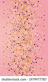 Sparkling Universe Vector Pink Background. Golden Holiday Confetti Banner. Dust Xmas Border.  Shiny Glamour Space Pattern.